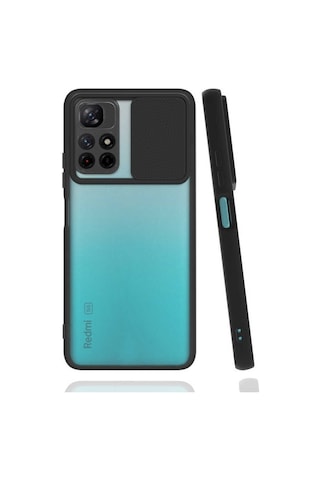 Noktaks - Xiaomi Uyumlu Xiaomi Poco M4 Pro 5g - Kılıf Slayt Sürgülü Arkası Buzlu Lensi Kapak - Siyah