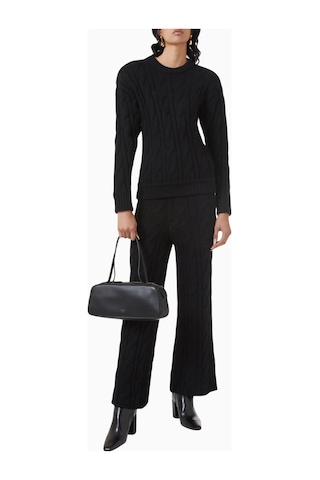 Rowen Rose Large Pants, Lüks Yün Triko Geniş Paçalı Modern Ve Zamansız Şık Pantolon Siyah