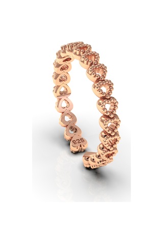 925 Ayar Rose Sıralı Tamtur Kalp Ayarlanabilir Gümüş Yüzük Gümüş