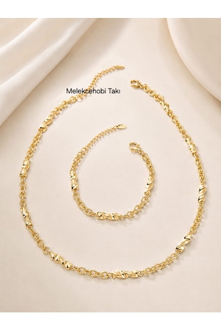 Melekcehobi Takı - Orijinal Xuping 14k Altın Kaplama Burgu Kolye & Bileklik İkili Takı Seti Gold