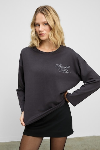 Grımelange Dazulu Kadın Yumuşak Kumaşlı Baskılı Uzun Kollu Antrasit T-shirt Antrasit