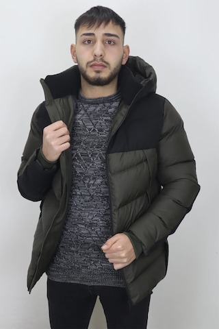Rodrigo Dmc Tekstil Erkek Haki Yeşil Hakim Yaka Spor Kesim Rahat Kalıp Kapüşonlu Kışlık Şişme Mont