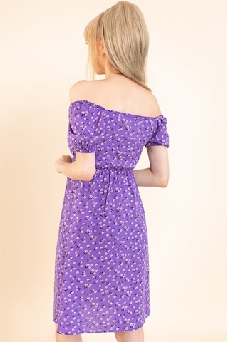 Aqe Fashion Kadın Lila Önü Büzgülü Beli Lastikli Elbise Lila