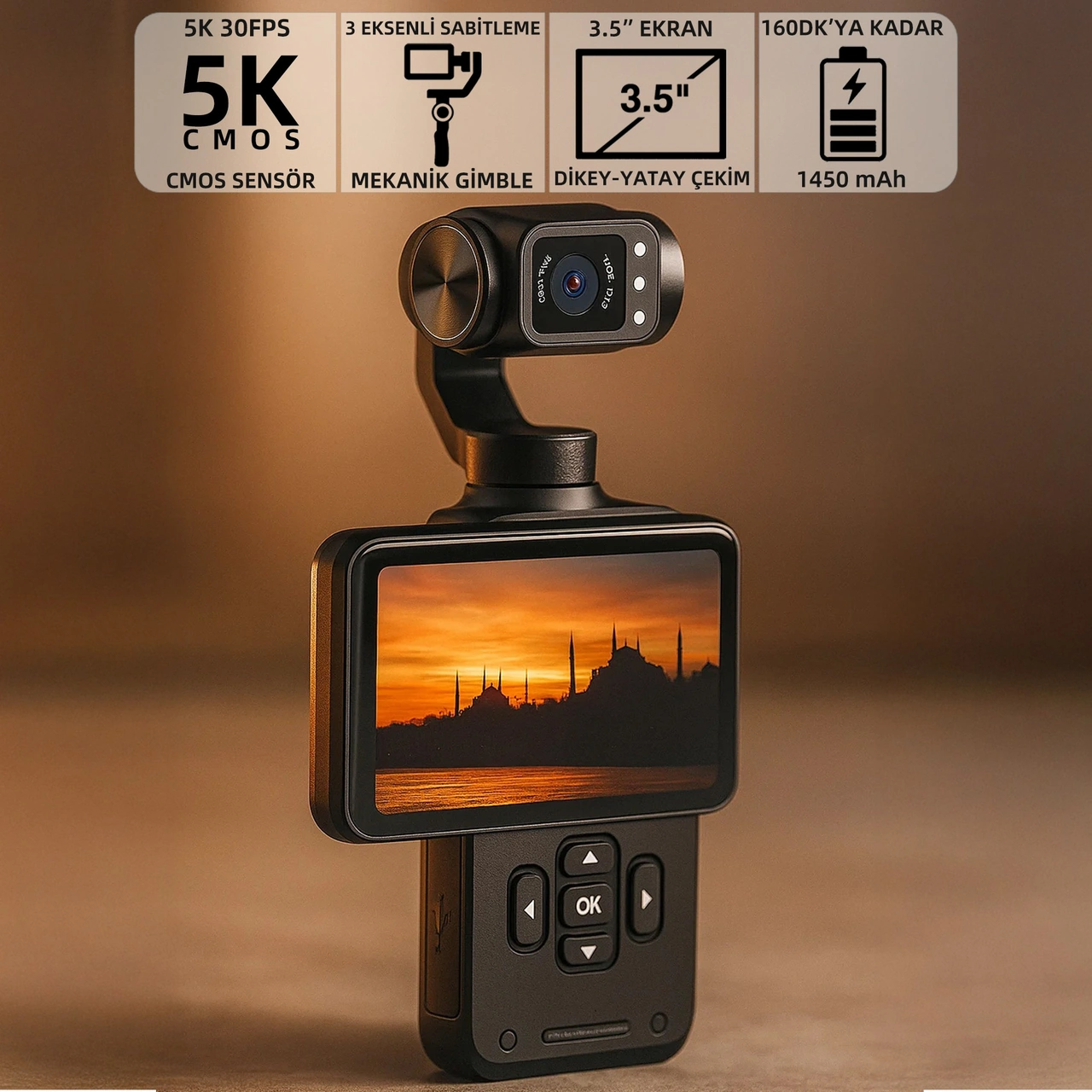 Mioji Mio Pocket 3 5k 30FPS 48MP 3 Eksenli Gimbal Kamera