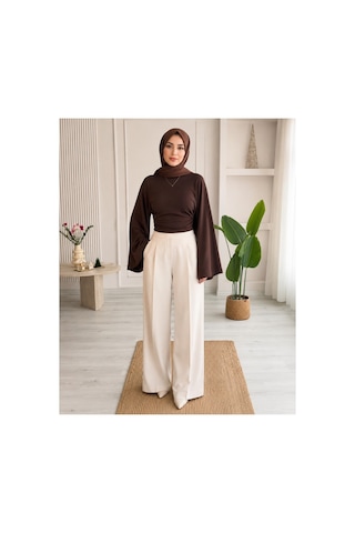 Unika Boutique Kadın Geniş Kol Belden Oturtmalı Bluz Kahverengi