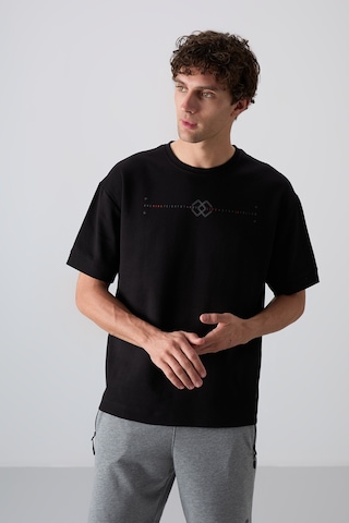 Tommy Life Siyah Pamuklu Kalın Yumuşak Dokulu Oversize Fit Baskılı Erkek T-shirt - 88323 Siyah