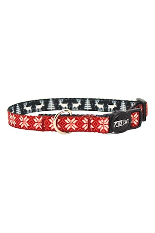 Wikipet Rudolph Red Kedi Boyun Tasması, Boğulma Önleyici Kilitli, Zil Hediyeli Bordo, Kar Taneli
