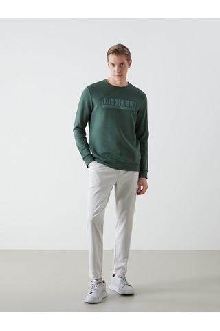Lcwaıkıkı Classic Yeşil Bisiklet Yaka Baskılı Erkek Kalın Sweatshirt