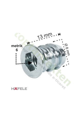 Hafele Dübel Çelik Galvaniz Havşa Başlı M6X13Mm
