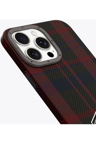Apple Uyumlu iPhone 15 Pro Kılıf Ekose Desenli Youngkit Gezhi Serisi Kapak Kırmızı