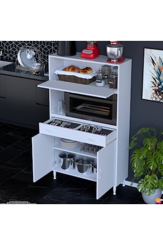 Modilayn Vio 95x163,4x32.5 Cm Çekmeceli, Kapaklı, Ekmeklikli. Mini/midi Mikrodalga Mutfak Dolabı Beyaz