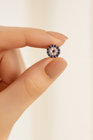 Çekirdekjewelry 925 Ayar Gümüş Minik Nazar Çivili Küpe Pembe