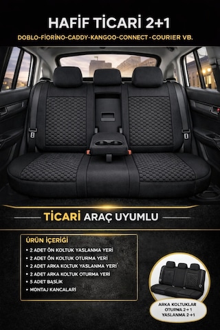 Tegin Üniversal Ticari Araç 2+1 Uyumlu Altay Serisi Bel Destekli Koltuk Kılıfı Füme, Kolay Montaj