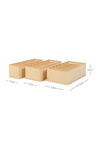Ocean Home Textile 3'lü Bölmeli Bej Balıksırtı Çekmece Düzenleyici Set