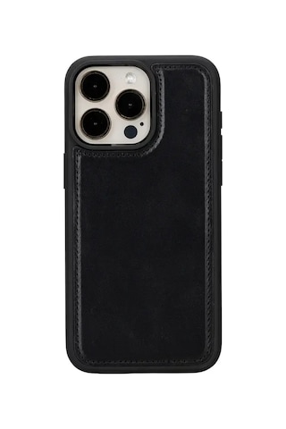 Cüzdan Taşıma Derdi Olmadan - Apple iPhone 16 Pro Max Uyumlu Hakiki Deri El Yapımı Kart Yuvalı Kılıf Kömür Siyah