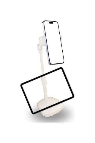 Masa Üstü Tablet Ve Telefon Tutucu Plastik Aparat Beyaz Telefon Standı Beyaz Plastik
