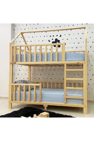 Markaawm Markaawm Montessori Yatak Çatılı Doğal Ahşap Ranza Karyola Akçaağaç