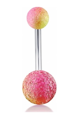 Pembe Sarı Renkli Muz Göbek 8Mm Top Uçlu Çelik Piercing P455G Pembe