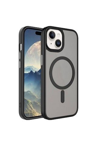 Apple Uyumlu iPhone 15 Plus Kılıf Mat Arka Yüzey Wireless Şarj Özellikli Zore Flet M-safe Kapak Siyah