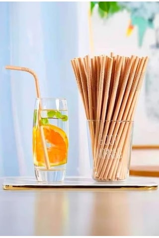 Roll-Up Körüklü Kraft Kağıt Pipet 200 Adet