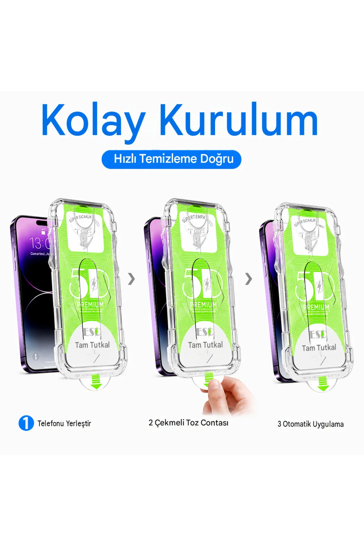 İphone 16 Plus Otomatik Takılan Ekran Koruyucu Temperli Cam Kolay Uygulama Çizilmez Darbeye Dayanıklı Parmak İzi Bırakmaz
