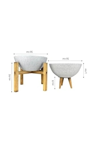 Beyaz Granit 3-4 Ayaklı İkili Set Toprak Saksı 20 Cm Çap