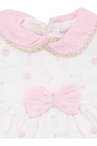 Bebegen Kız Bebek Ekru Pembe Fistolu Bebe Yaka Puanlı Elbise Çok Renkli