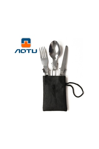 Aotu At6387 Dış Mekan Paslanmaz Çelik Katlanabilir Bıçak + Çatal + Kaşık Kamp, Yürüyüş Vb. İçin 3'ü 1 Arada Set.