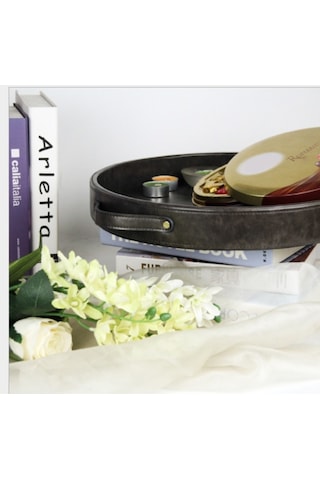 Avrupa Retro Yuvarlakvintaj Ekmek Tepsisi Ev Dekorasyon Bahçe Restoran Masa Fotoğraf Çekimi Depolama Tepsileri Gri Ahşap - Gri