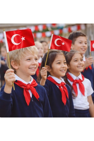Saten Türk Bayrağı 15x22.5 Cm Parlak Kumaş Mini Bayrak 23 Nisan, Okul, Araç Ve Dekor İçin Tek Ebat