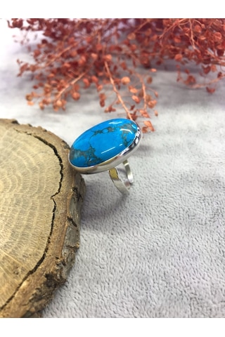 Turkuaz Taşlı Gümüş Yüzük 925 Ayar Doğal Taş Ayarlı Yüzük