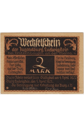 Almanya 2 Mark 1921 Notgeld-witzenhausen Şehri. Çil.