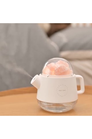 Hfambition Tuz Taşı Usb Şarjlı 360ml Nemin Hava Temizleyici Ve Aromaterapi Lambası Sessiz Çalışma/2 Işık Modu Beyaz