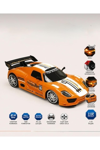 TıfılToys Uzaktan Kumandalı Full Fonksiyon Şarjlı Işıklı 1:12 Ölçekli Süper Hızlı Turuncu Yarış Arabası