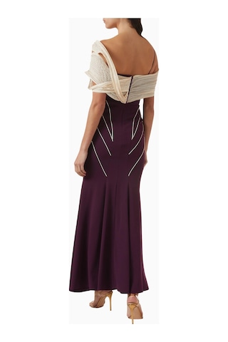 Ac By Aanchal Chanda Off - Shoulder Pileli Maxi Kadın Elbise Koyu Mor
