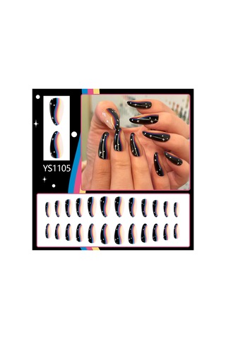 Günlük Orta Çizgili Badem Giyilebilir Tırnaklar Gökkuşağı Yıldızlı Gökyüzü Tatlı Ve Havalı Çok Yönlü Parlak Takma Tırnaklar 24 Parça Tırnak Sanatı Dahil Araçlar Ys1105