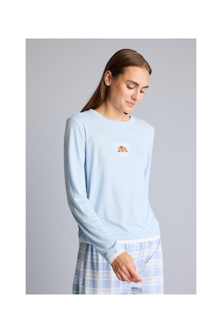 Defacto Slım Fıt Uzun Kollu Baskılı Üst Kareli Alt Ribana Pijama Takımı H8812ax26aube343 Mavi-be343