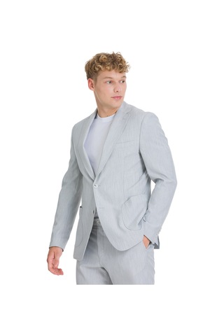 Gri Slim Fit Çizgili Mono Yaka Takım Elbise 36322 Gri