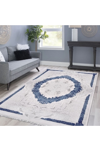 Çam Halı Crea Plus Galaxy Blossom 13624 Krem Lacivert Eskitme Klasik Desenli Makine Halısı