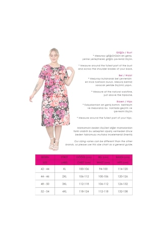 Kadın Pembe Somon Kırçiçeği Desen Midi Elbise Pembe