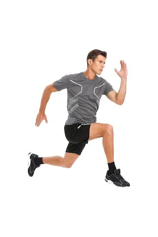 Genius Store Erkek Spor Tişört Antreman Gym Polyester Erkek Sporcu T-shirt Şeritli-tişört Gri