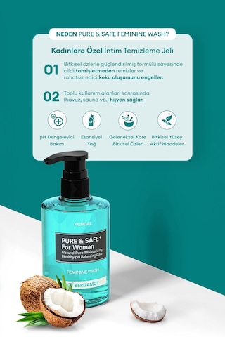 Kadınlara Özel İntim Temizleme Jeli Kundal Pure & Safe Feminine Wash 300ml Phytoncide