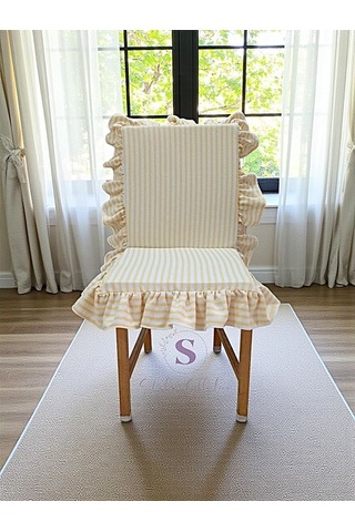 Sarı Çizgili Buldan Keteni Arkalıklı Fermuarlı Sandalye Minderi Çok Renkli