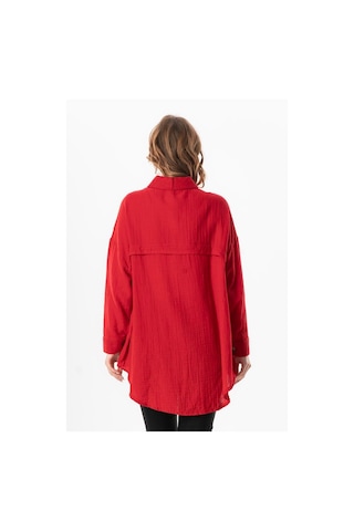 Eliş Şile Bezi Uzun Kol Esved Kadın Yazlık Müslin Gömlek Kırmızı Krmz Kırmızı