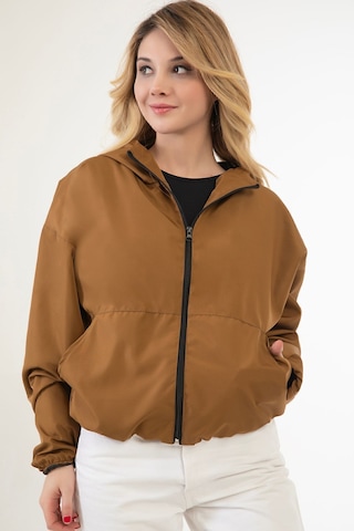 Riverstorm Kadın Taba Su Ve Rüzgar Geçirmez Kapüşonlu Cepli Oversize Yağmurluk - Rüzgarlık Taba