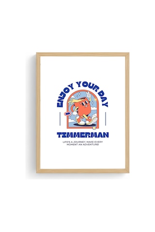 Doğal Ahşap Çerçeveli Retro Pop Art Tablo - Enjoy Your Day Motivasyon Huhu2503