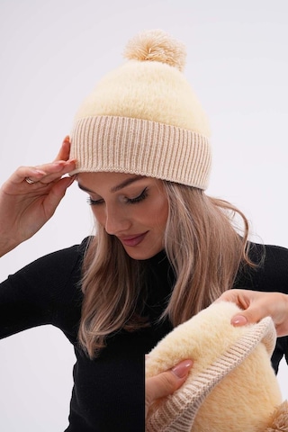 Peluş Ponponlu Bere Krem