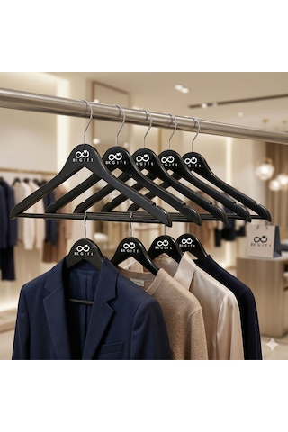 Bk Kurumsal Promosyon Ahşap Görünümlü Siyah Elbise Askısı 24 Adet A Kalite Dayanıklı Plastik Askı Seti