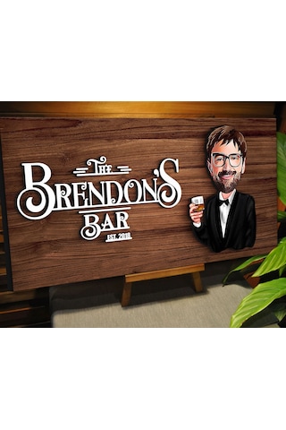 Bk Gift Kişiye Özel Karikatürlü Kabartma Tasarım Ceviz Ahşap Bar Tabelası, Home Bar Tabela, Rustik Ev Dekorasyonu, Duvar Dekoru-2