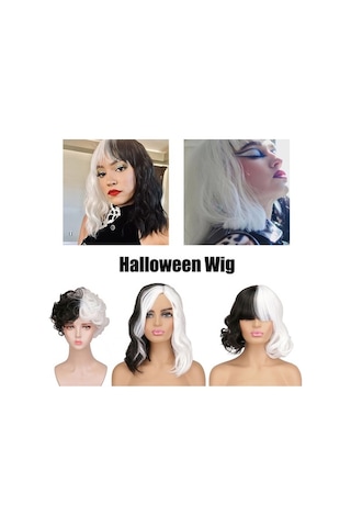 Novahub Siyah-beyaz Dalgalı Kadın Peruk, Kadılar Bayramı Cosplay İçin Sihirli Saçlar